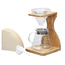 Hario - V60 玻璃濾杯 木架咖啡壺組套裝 Olive Wood Stand Set (1-4杯) VSS-1206-OV - SHOPTAKE 生活雜貨