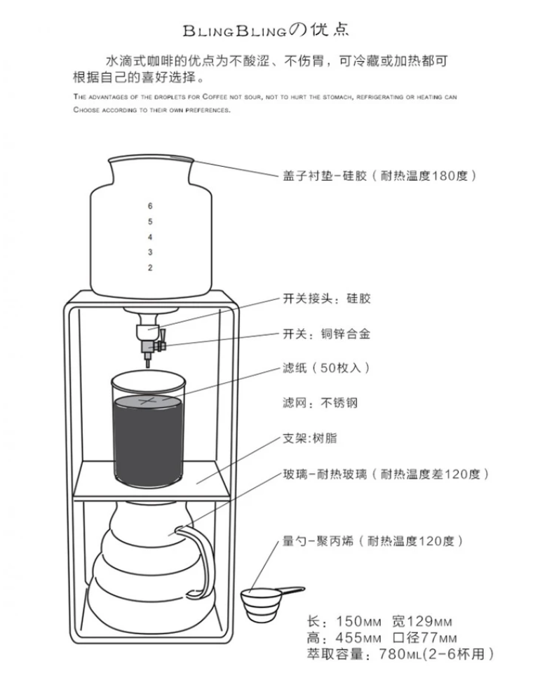 Hario - 壓克力架 水滴式冰滴咖啡壺 Water Dripper (約2-6杯) WDC-6 - SHOPTAKE 生活雜貨