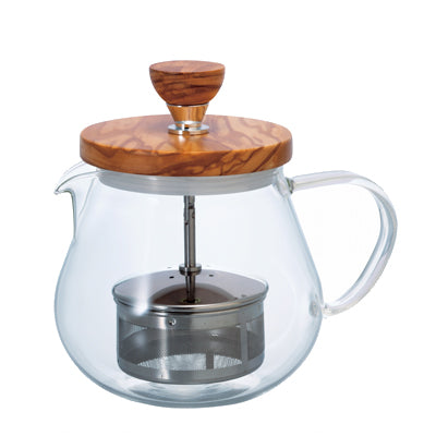 Hario - 橄欖木濾壓玻璃茶壺｜Pull-up Tea Maker｜TEO-45-OV/TEO-70-OV - SHOPTAKE 生活雜貨