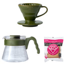 Hario - V60 藍媚茶 01濾杯咖啡壺組 Ceramic Dripper Set 1-2杯｜VCSC-4701-OG｜2021日本和服限定色 - SHOPTAKE 生活雜貨