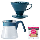 Hario - V60 吳須色 02濾杯咖啡壺組 Ceramic Dripper Set 1-4杯｜XVDD-3012PBU｜2021日本和服限定色 - SHOPTAKE 生活雜貨